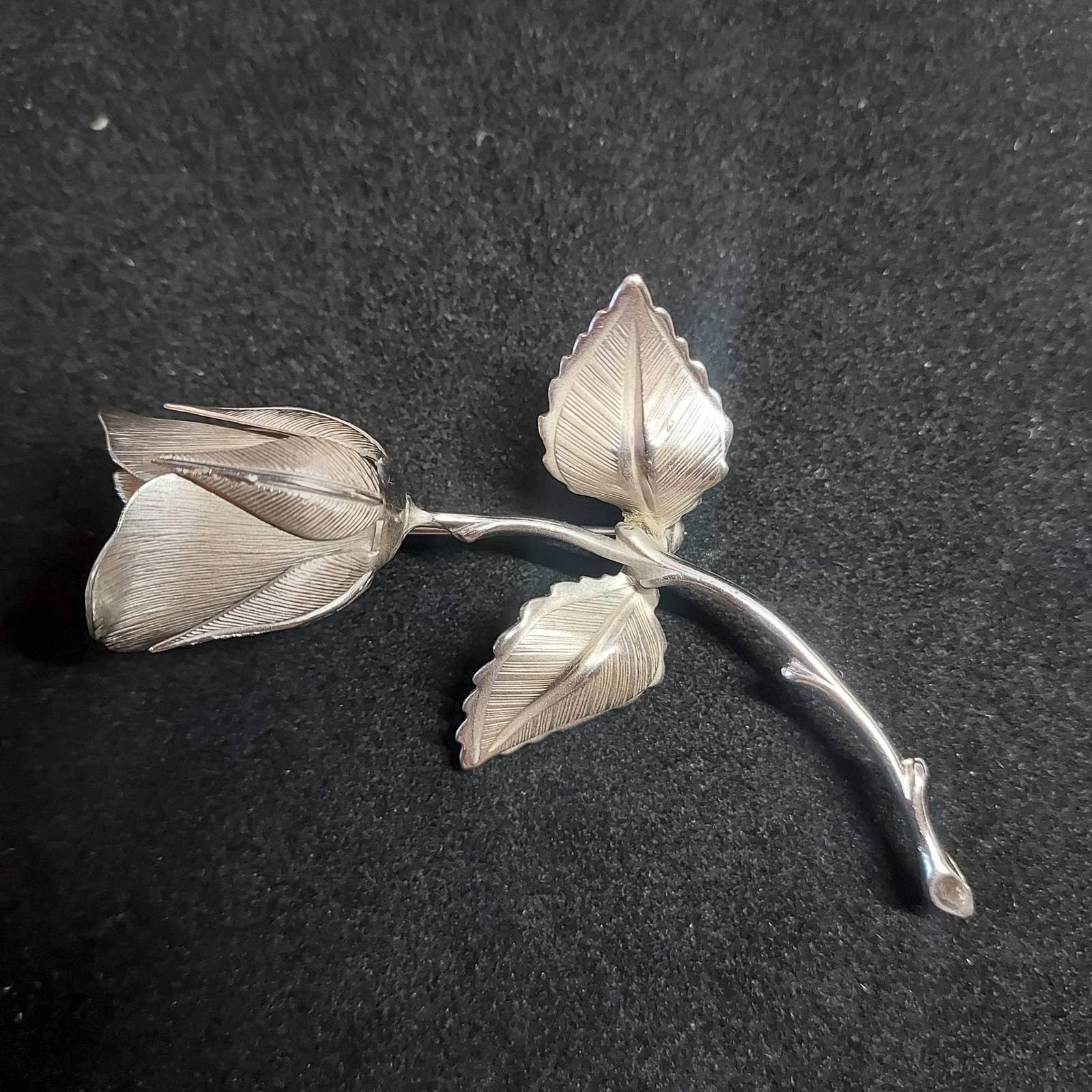 Vintage Signed Giovanni Rose Flower Brooch Brushed Silver Tone Costume Jewelry 16$
